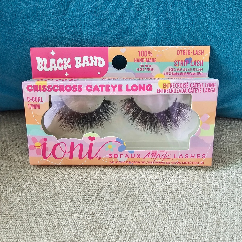 Ioni 3D Faux Mink Lashes Crisscross Cateye Long 17mm Black Band DTB16-LASH